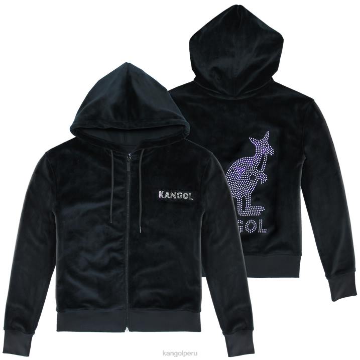 sudadera con capucha y cremallera de terciopelo mujer Kangol ropa belleza negra B4VR1141